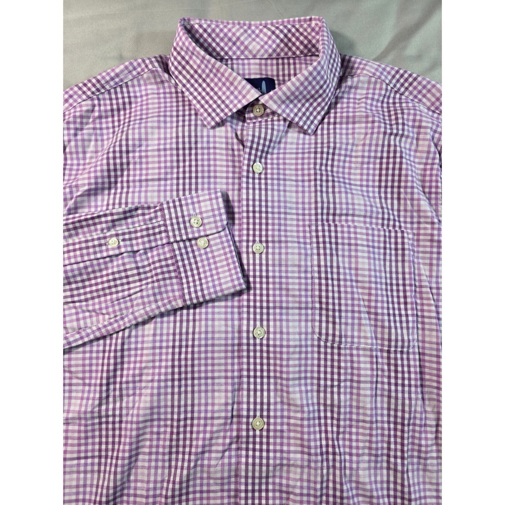 johnnie-O PREP-FORMANCE Button Up Men Large Purple Gingham Long Sleeve Shirt